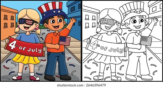 4th of July Kids Coloring Page Illustration 