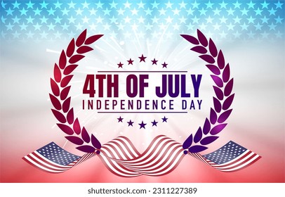 4th of july landscape banner for social media post with flag and abstract gradient blue white and red background design