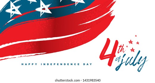 4th of July Layout. United States Independence Day Typographic Design. Vector Illustration With Brush Stroke and Hand Lettering Elements.