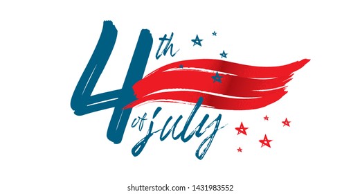 4th of July Layout. United States Independence Day Typographic Design. Vector Illustration With Brush Stroke and Hand Lettering Elements.