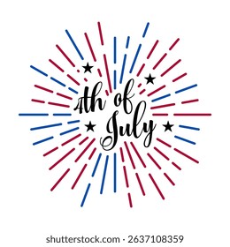4th Of July Letter Typography With Firework Isolated On White Background.