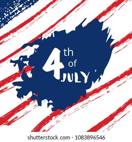 4th of July lettering. Happy Independence Day square banner.  USA National flag elements. Template for holiday design. Vector illustration.
