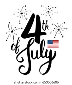 4th of July lettering for Independence Day card or poster. Vector illustration.