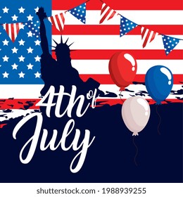 4th of july with liberty statue and balloons