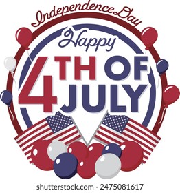 4th of july with logo and balloons, pop flag and stars and stripes logo design for American Independence Day