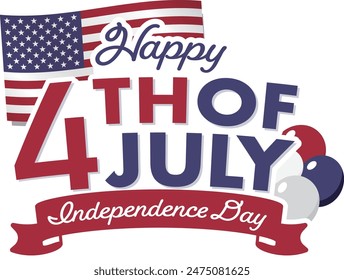 4th of july with logo and balloons, pop flag and stars and stripes logo design for American Independence Day
