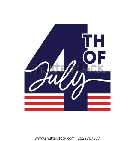 4th of July logo design with American flag red stripes on white background. 4th July sticker, label, tag, badge to celebrate US Independence Day. America 250 years anniversary celebration poster.