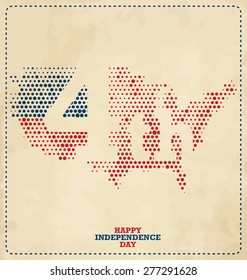 4th of July - Map and Flag Abstract Design - Independence Day in the United States of America