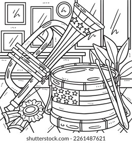 4th Of July Marching Drum and Trumpet Coloring 