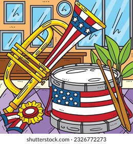 4th Of July Marching Drum and Trumpet Colored 