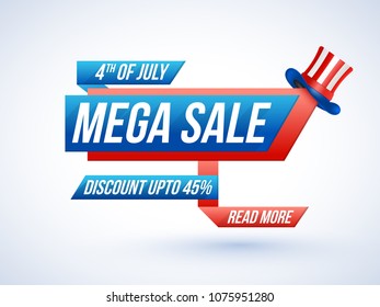 4th of July, Mega Sale Concept with Hat on white background. 