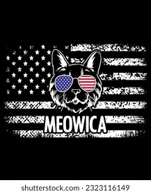 4Th of july meowica cat t-shirt design
