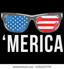 4Th of july merica USA flag sunglasses t-shirt design