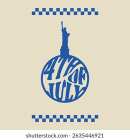 4th of July Minimal Vector Liberty Statue in Circular Typography Design