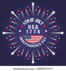 4th of July national holiday Happy Independence day. greeting card, invitation USA flag colors, star effect, and USA flag. 4th July modern background and with different color symbols and stars.