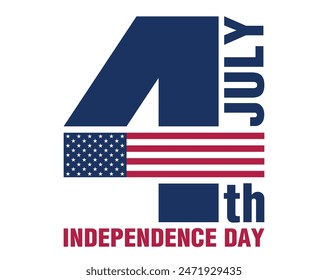 4th of July national holiday Independence Day USA. Simple minimalistic design for greeting card, invitation, print on clothing. Vector on transparent background.