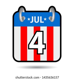 4th of july on calendar, us holiday, vector illustration 