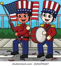 Desfile de 4 de julho de ilustração colorida em desenhos animados 