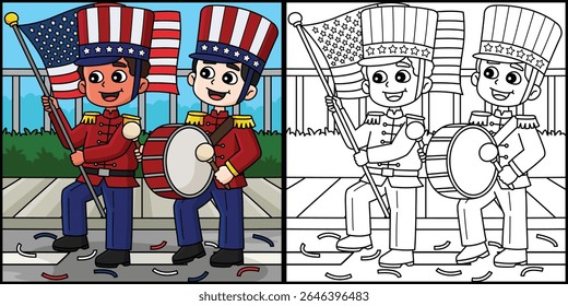 Desfile de 4 de julho - Ilustração de página colorida 