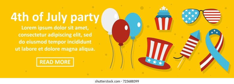 4th of july party banner horizontal concept. Flat illustration of 4th of july party banner horizontal vector concept for web design