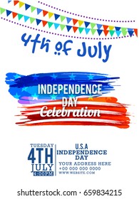 4th Of July Party Celebration Invitation Flyer,Poster Or Banner Template Design Background.