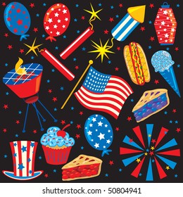 4th of July party elements and icons