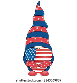 4th of July Patriotic American gnome. Vector illustration.