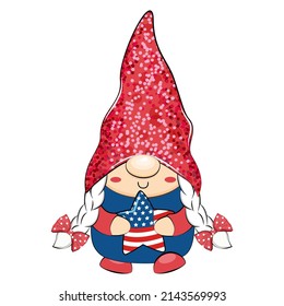 4th of July Patriotic American gnome. Vector illustration.