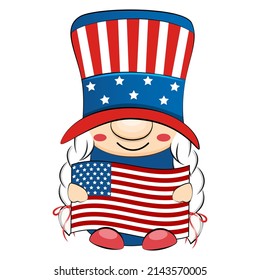 4th of July Patriotic American gnome. Vector illustration.