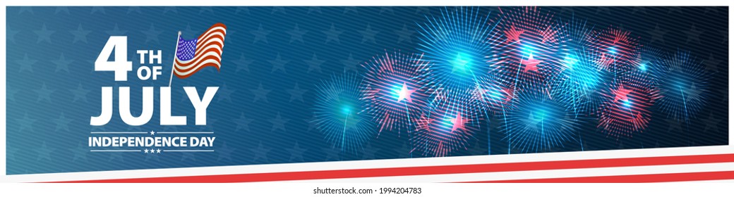 4th of july patriotic background with fireworks, United States national flag colors, modern design vector illustration for independence day