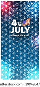 4th of july patriotic background with fireworks, United States national flag colors, modern design vector illustration for independence day