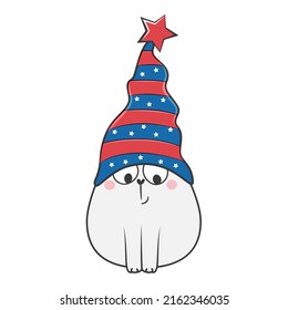 4th of July Patriotic doodle cat. Vector illustration.