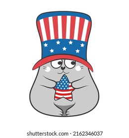 4th of July Patriotic doodle cat. Vector illustration.