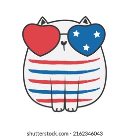 4th of July Patriotic doodle cat. Vector illustration.