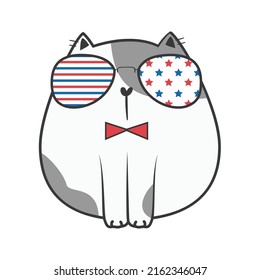 4th of July Patriotic doodle cat. Vector illustration.