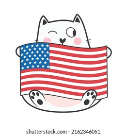 4th of July Patriotic doodle cat. Vector illustration.