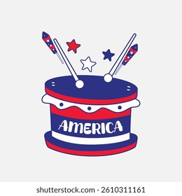 4th of July Patriotic Drum Vector USA Celebration Music Instrument Illustration