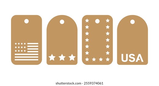 4th of July patriotic gift or price tag shapes stencil. Vector templates for cutting. Craft paper or cardboard labels cut files