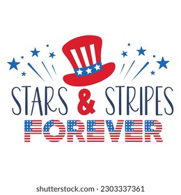 4th of July Patriotic lettering for greeting card design, romantic illustration. Festive decoration. Vector illustration