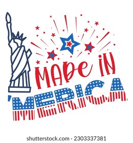 4th of July Patriotic lettering for greeting card design, romantic illustration. Festive decoration. Vector illustration