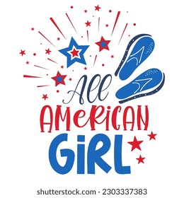 4th of July Patriotic lettering for greeting card design, romantic illustration. Festive decoration. Vector illustration