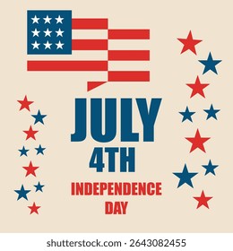 4th of July Patriotic Poster with Stars and Flag. Vector illustration for Independence Day, featuring stars, American flag elements, and bold July 4th typography in red and blue colors.