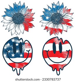 4th of July , Patriotic Sunflower, Smiley Face , American flag