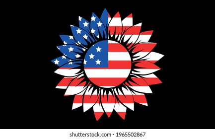 4th of July Patriotic Sunflower United States of America (USA) Flag  - US independence day Vector and Clip Art