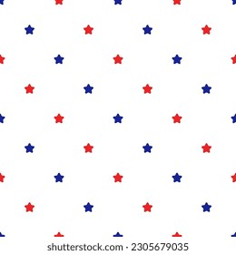 4th of July pattern. Seamless star pattern. Pattern with red and blue stars. Great for wallpaper, web background, wrapping paper, clothing, bedding, fabric, packaging, greeting cards, invitations, etc