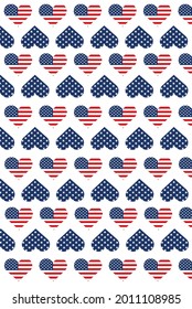 4th of July pattern for USA Independence Day. USA flag in the shape of a heart.
