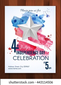 4th July Poster, Banner or Flyer design. Vector invitation template for Independence Day celebration.