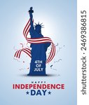 4th of July, poster with The Statue of Liberty. USA independence day, vector illustration design.