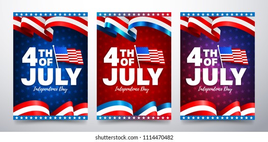 4th of July poster template.USA independence day celebration with American flag. USA 4th of July promotion advertising banner template for Brochures, Poster or Banner. Vector illustration EPS 10