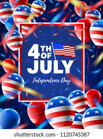 4th of July poster template.USA independence day celebration with American balloons flag.USA 4th of July promotion advertising banner template for Brochures,Poster or Banner.Vector illustration EPS 10